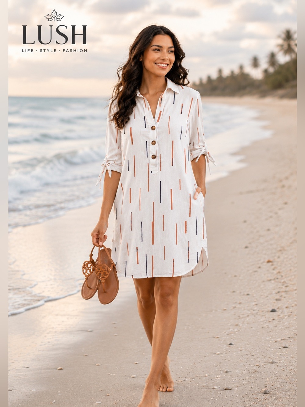 Anthro’s LUSH,Abstract Print Popover Shirt Dress Pockets,Casual Chic,Size Med.